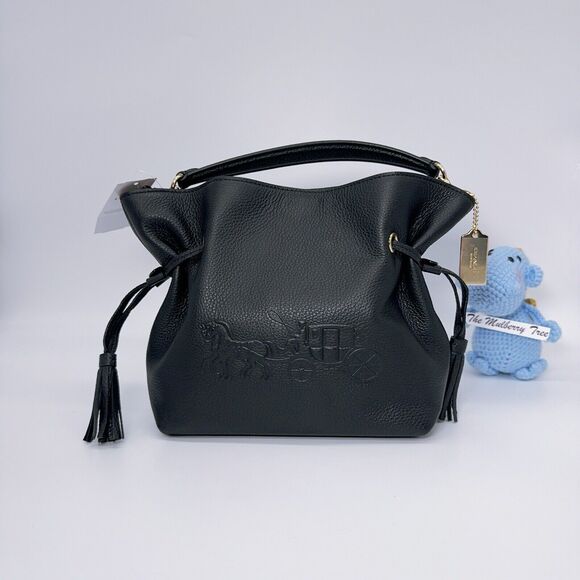 COACH CA213 Andy Crossbody With Horse And Carriage Black Gold Leather Tassel NWT - Picture 1 of 14
